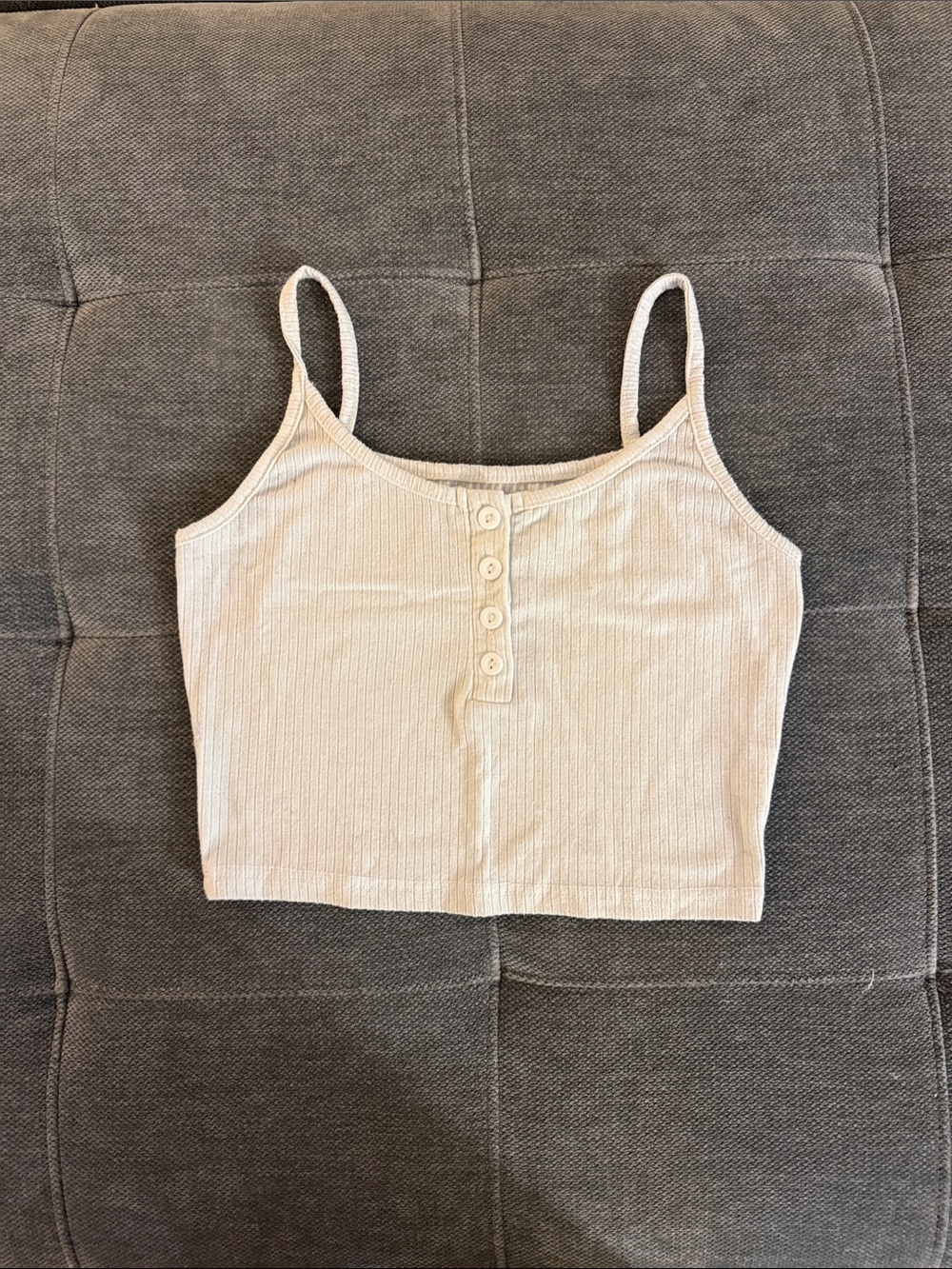 Ribbed Button-Front Cream Cami Tank
